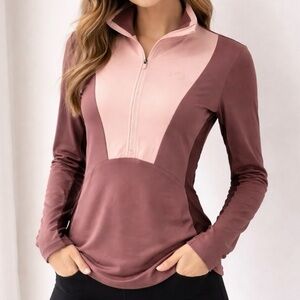 Kari Traa Half Zip Athletic Top Pink Brown Long Sleeve Small